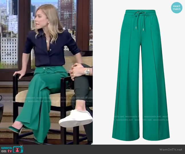 Drawstring-Waist Wide-Leg Stretch-Woven Trousers by Me and Em worn by Kelly Ripa  on Live with Kelly & Ryan