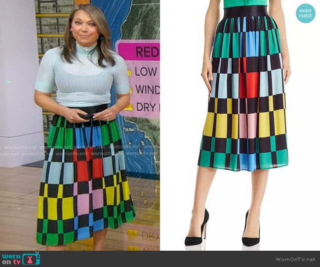 Melda Geometric Print Midi Skirt by Alice + Olivia worn by Ginger Zee on Good Morning America