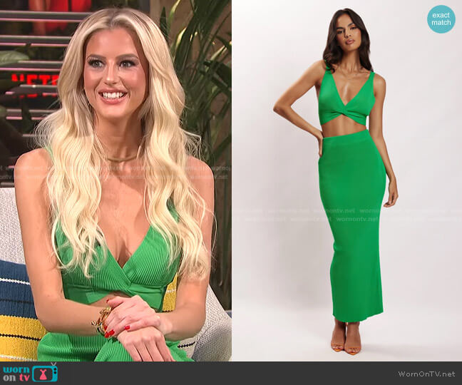 Kaesha Twist Front Knit Top and Skirt by Meshki worn by Emma Hernan on E! News Daily Pop