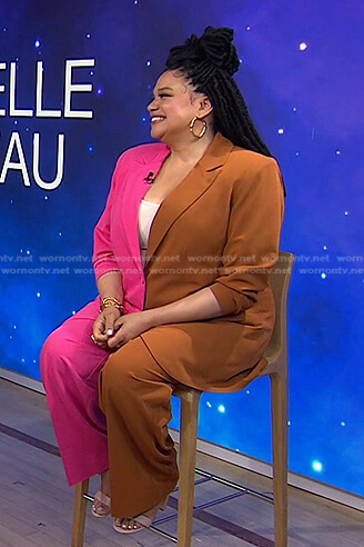 Michelle Buteau’s pink and brown colorblock suit on Today