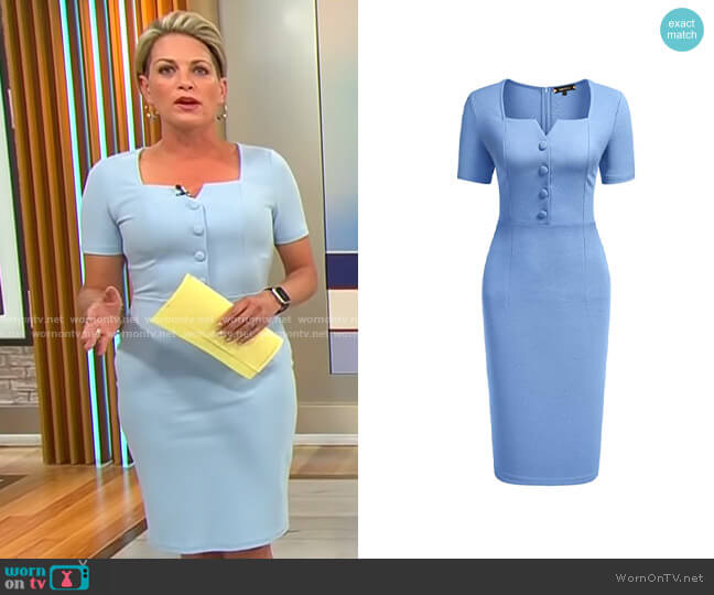 Miusol Square Neck Slim Cocktail Pencil Dress worn by Jamie Yuccas on CBS Mornings