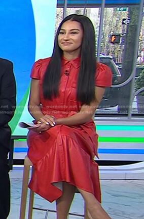 Morgan Radford’s red leather shirtdress on Today