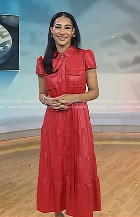 Morgan Radford's red leather shirtdress on Today