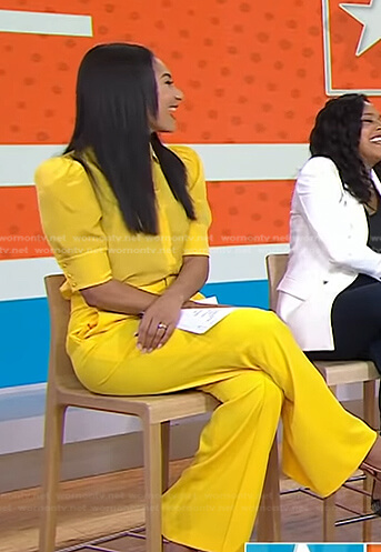 Morgan Radford’s yellow puff sleeve blouse and pants on Today