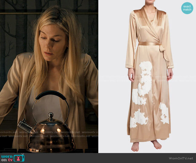 Sophie’s long gold robe on Anatomy of a Scandal