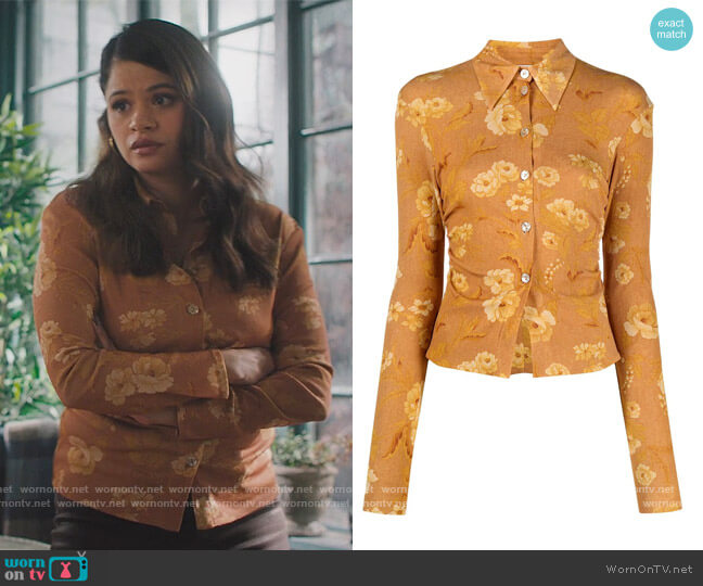 Felda floral jersey shirt by Nanushka worn by Mel Vera (Melonie Diaz) on Charmed