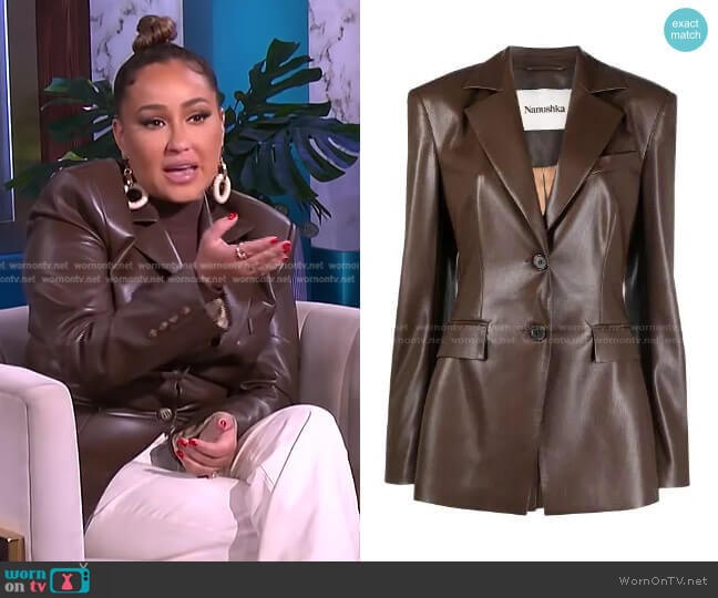 Hathi Vegan Leather Blazer by Nanushka worn by Adrienne Houghton on The Real