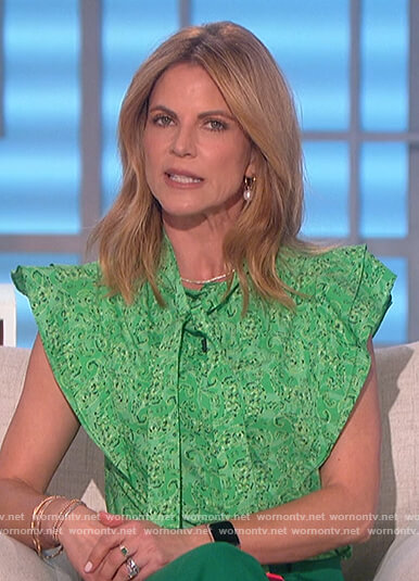 Natalie’s green printed ruffle top on The Talk