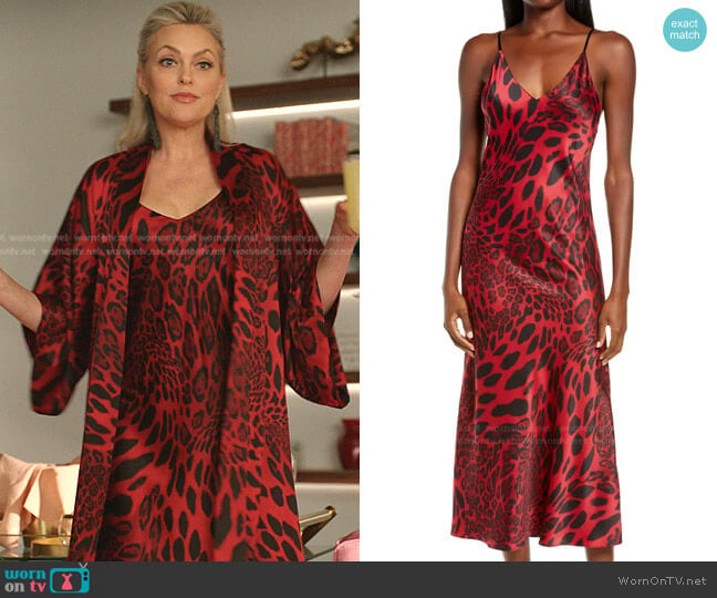 Leopard Print Satin Nightgown by Natori worn by Alexis Carrington (Elaine Hendrix) on Dynasty