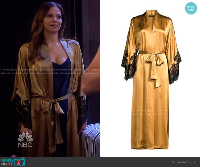 Muse Lace-trim Silk Robe In Bronze by Natori worn by Ava Vitali (Tamara Braun ) on Days of our Lives