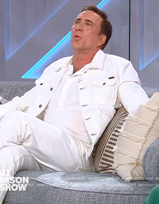 Nicolas Cage's white denim jacket on The Kelly Clarkson Show