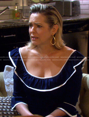 Nicole's navy ruffled contrast trim dress on Days of our Lives