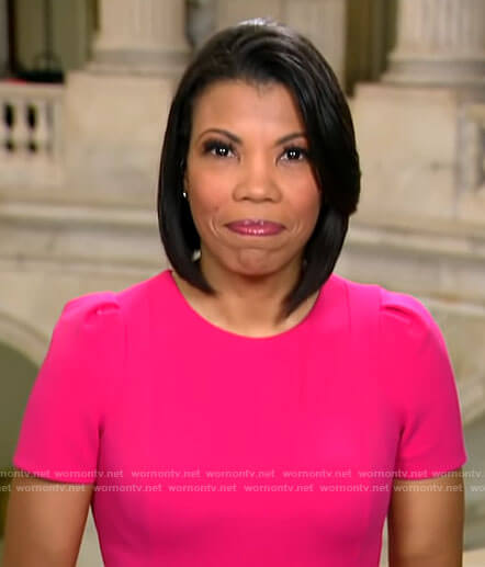 Nikole Killion’s pink short sleeved dress on CBS Mornings