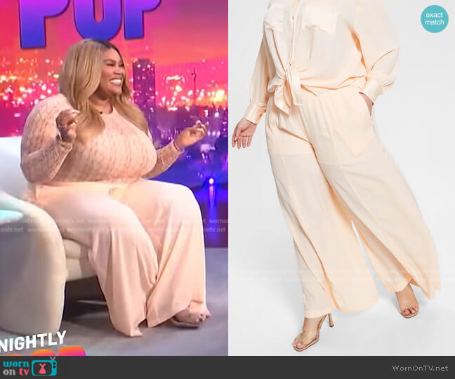 Trendy Plus Size Satin-Trim Wide-Leg Pants by Nina Parker worn by Nina Parker on E! News