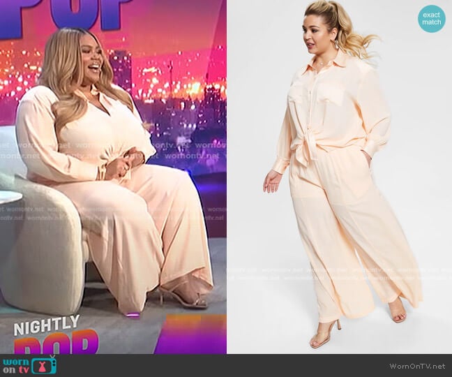 Trendy Plus Size Satin-Trim Blouse and Pants by Nina Parker worn by Nina Parker on E! News