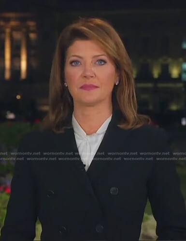 Norah's black double breasted blazer on CBS Evening News