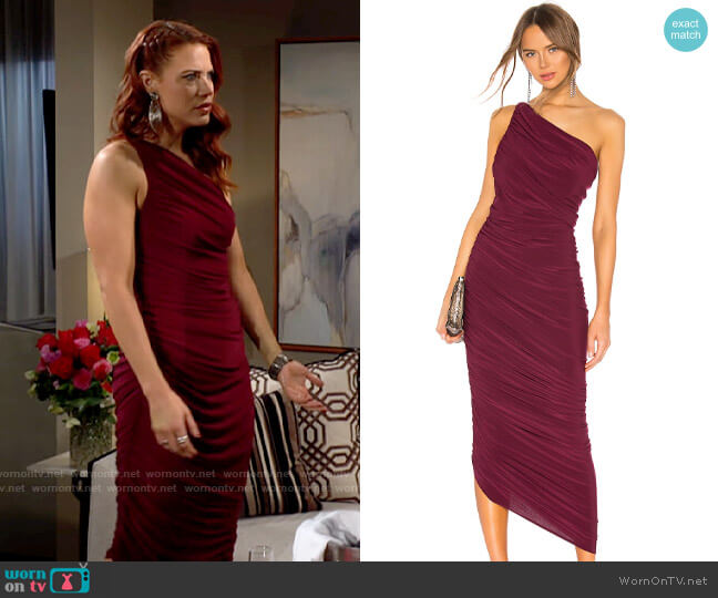 Norma Kamali Plum Diana Gown worn by Sally Spectra (Courtney Hope) on The Young & the Restless