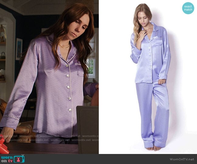 Olivia von Halle Lila Edie Pajamas in Violet  worn by Annie (Zosia Mamet) on The Flight Attendant