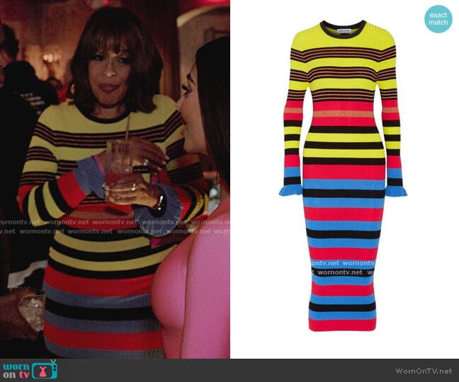 Striped Ribbed Knit Midi Dress by Opening Ceremony worn by Gayle King on The Kardashians