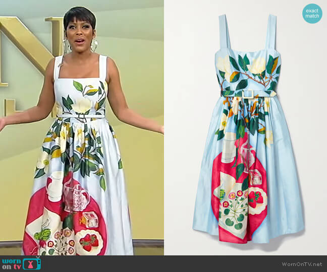 Belted floral-print mikado dress by Oscar de la Renta worn by Tamron Hall on Tamron Hall Show