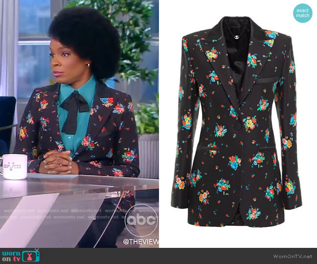 Floral-print cotton-blend blazer by Paco Rabanne worn by Amber Ruffin on The View