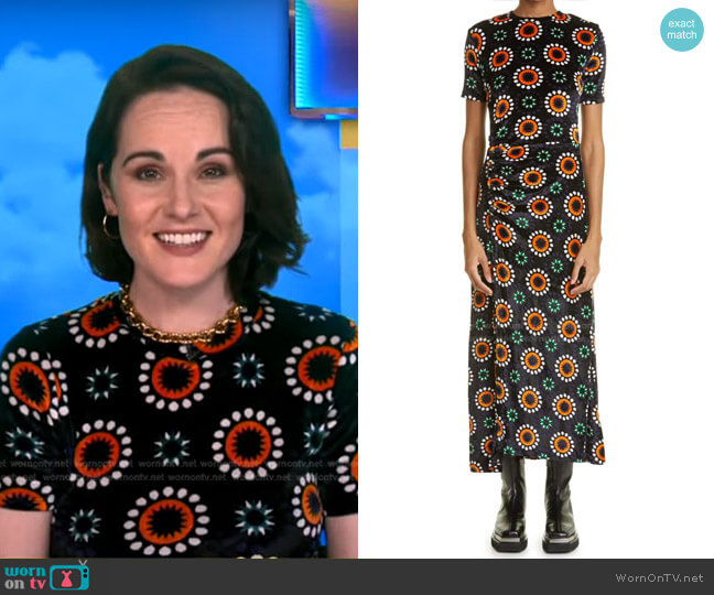 Mosaic Flower Jersey Snap-Up Dress by Paco Rabanne worn by Michelle Dockery on GMA