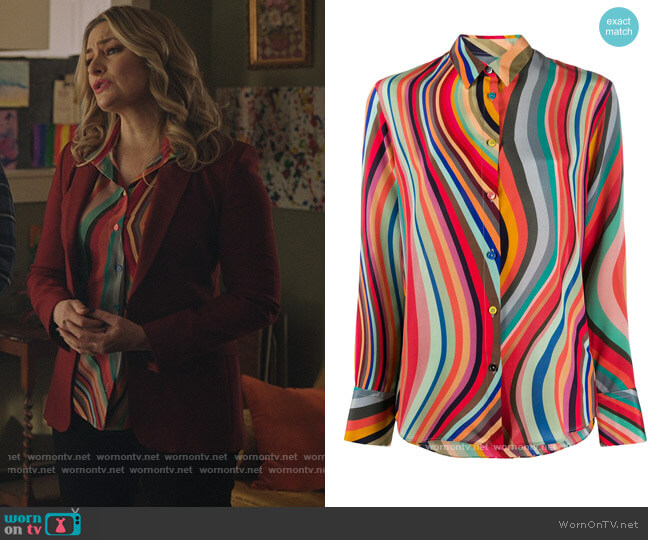 Swirl-print silk shirt by PS Paul Smith worn by Alice Cooper (Mädchen Amick) on Riverdale