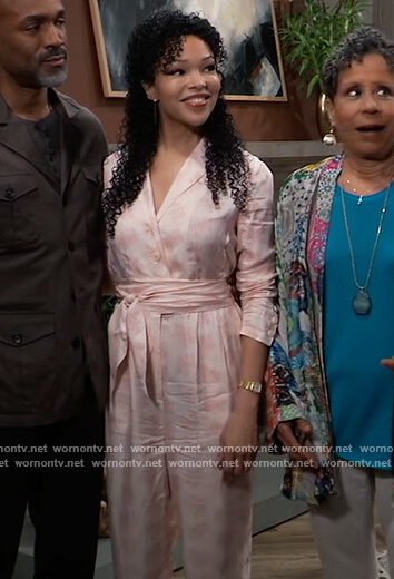 Portia’s pink paisley jumpsuit on General Hospital