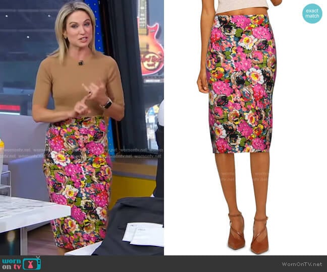 Floral Skirt by Prada worn by Amy Robach on Good Morning America