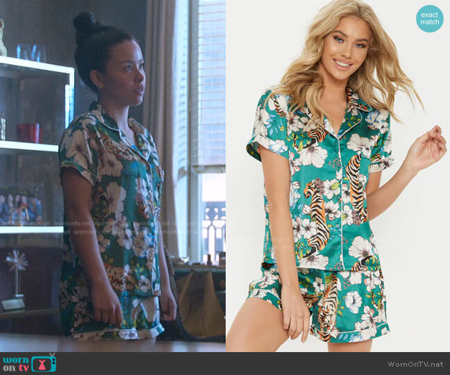 Tiger Blossom Short Satin PJ Set by Pretty Little Thing worn by Mariana Foster (Cierra Ramirez) on Good Trouble