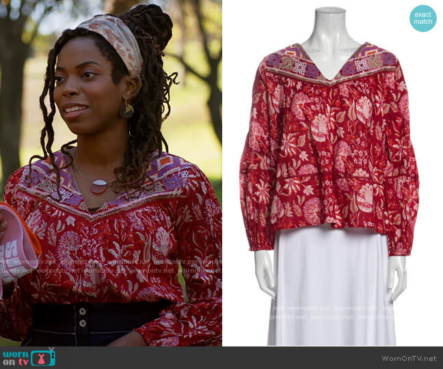 Floral Print V-neck Blouse by Rachel Zoe worn by Denise (Sasheer Zamata) on Home Economics