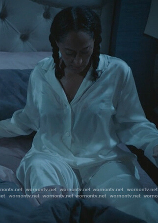 Rainbow's white silk pajama set on Black-ish