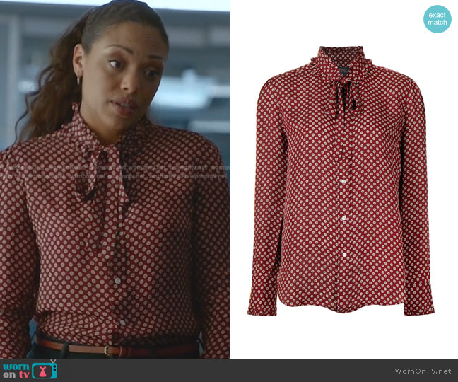 Danny’s red floral tie neck blouse on Bull