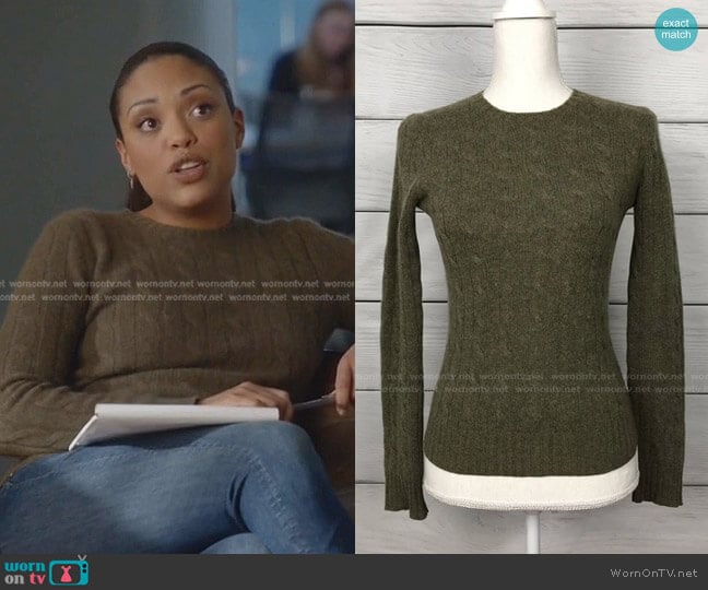 Cashmere Cable Knit Sweater in Hunter Green by Polo Ralph Lauren worn by Danny James (Jaime Lee Kirchner) on Bull