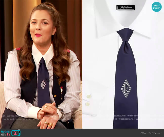 Monogram Silk Tie by Ralph Lauren worn by Drew Barrymore  on The Drew Barrymore Show