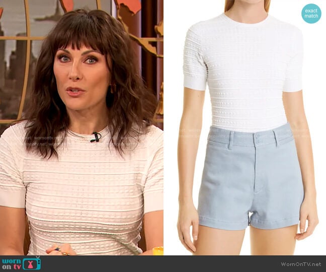 Tech Lace Short Sleeve Sweater by Rebecca Taylor worn by Laura Benanti on The Drew Barrymore Show