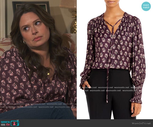 Zia Fleur Tie Neck Blouse by Rebecca Taylor worn by Jen (Katie Lowes) on How We Roll