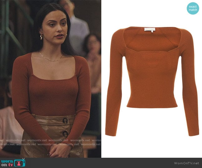 Jocelyne Cropped Viscose Blend Knit Top by Remain worn by Veronica Lodge (Camila Mendes) on Riverdale