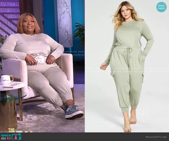 Trendy Plus Size French Terry Jumpsuit by Nina Parker worn by Loni Love on The Real