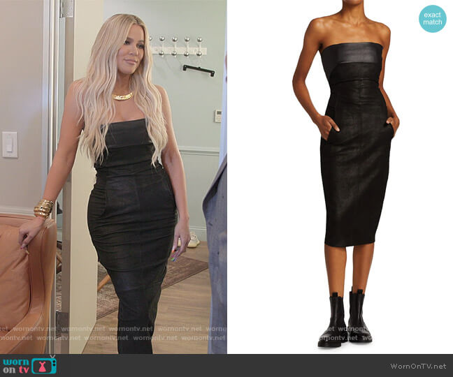 Strapless Leather Bustier Dress by Rick Owens worn by Khloe Kardashian  on The Kardashians