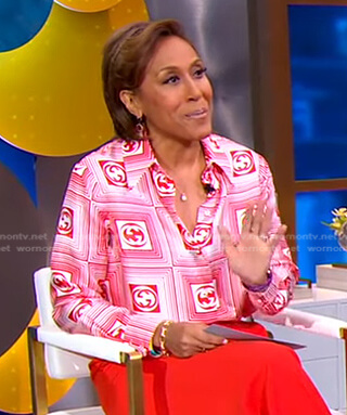 Robin’s red Gucci logo print blouse on Good Morning America