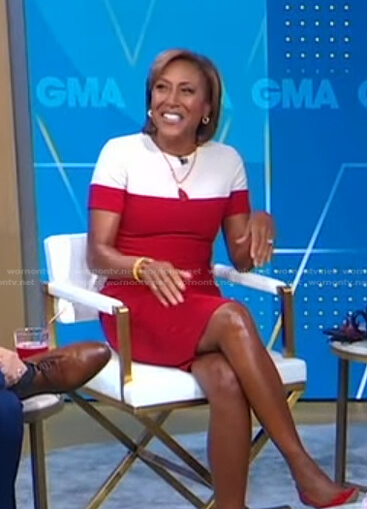 Robin’s red and white colorblock dress on Good Morning America