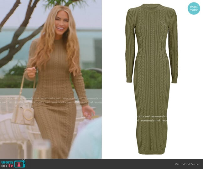 Eire Open Back Cable Knit Dress by Ronny Kobo worn by Chrishell Stause on Selling Sunset