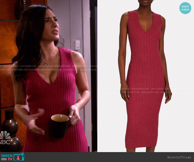 Vesper Rib Knit Midi Dress In Raspberry by Ronny Kobo worn by Gabi Hernandez (Camila Banus) on Days of our Lives