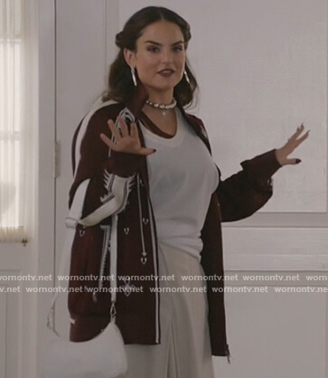 Sabine’s burgundy embroidered jacket on All American