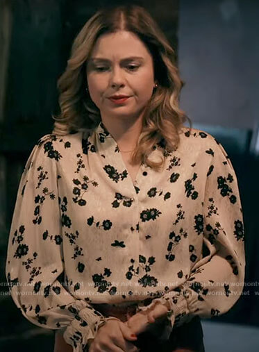 Sam's black and white floral blouse on Ghosts