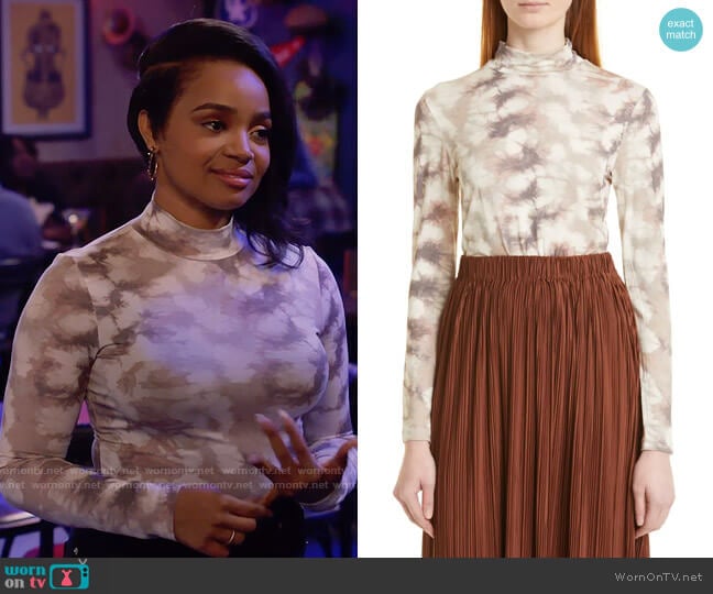 Samsoe Samsoe Elsi Top in Blurred Brown worn by Randi (Kyla Pratt) on Call Me Kat