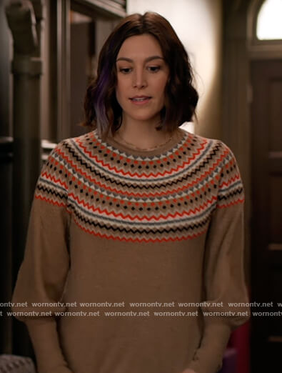 Sarah’s brown fairisle sweater on Home Economics