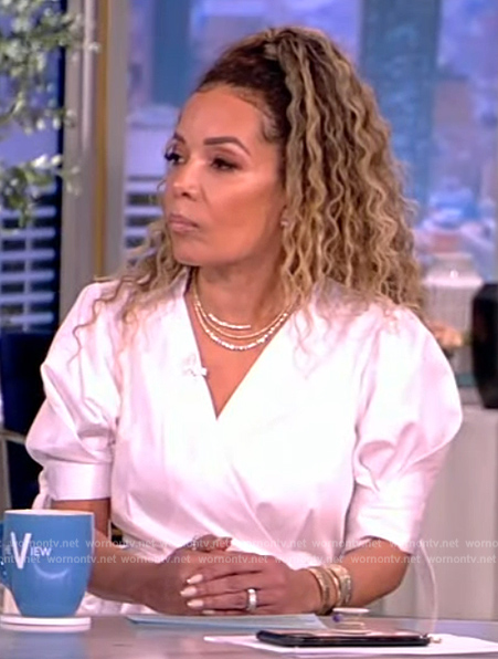 Sunny’s white surplice shirtdress on The View