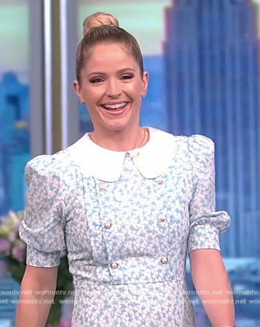 Sara's blue floral print button detail dress on The View